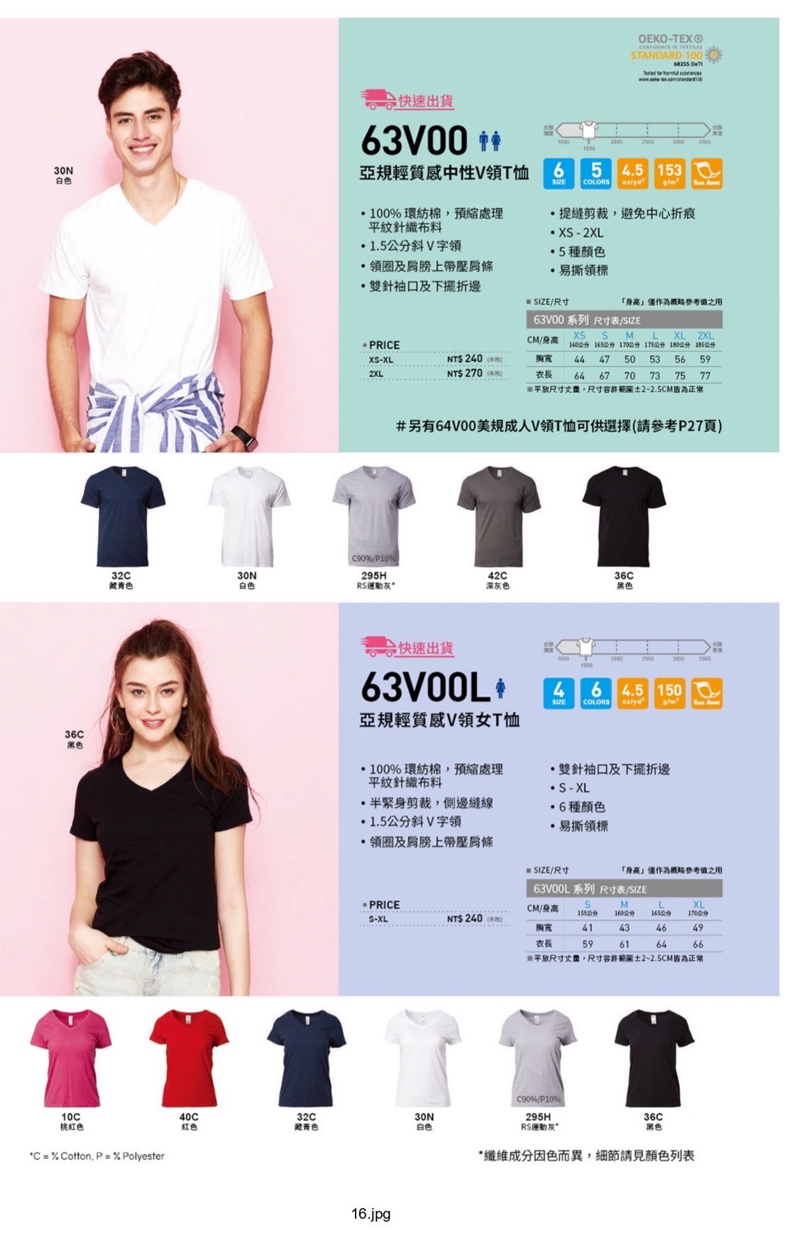 棉質輕質感中性V領T恤005